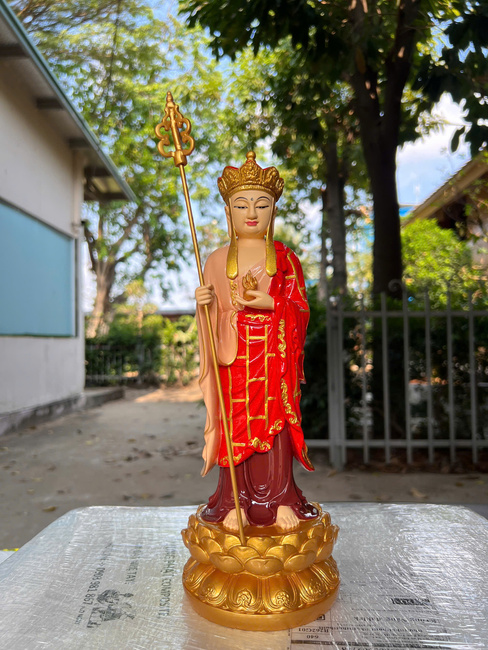 Địa Tạng đứng 30cm nâu đỏ